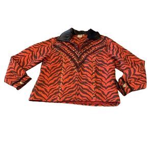 Parsley & Sage Zip Front Jacket Animal Print Sz M